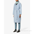 Customized Women Tie Up Wool Trench Long Coat